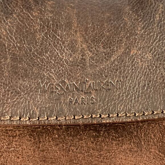 YVES SAINT LAURENT Brown Shearling Leather Shoulder Handbag - Picture 2 of 11